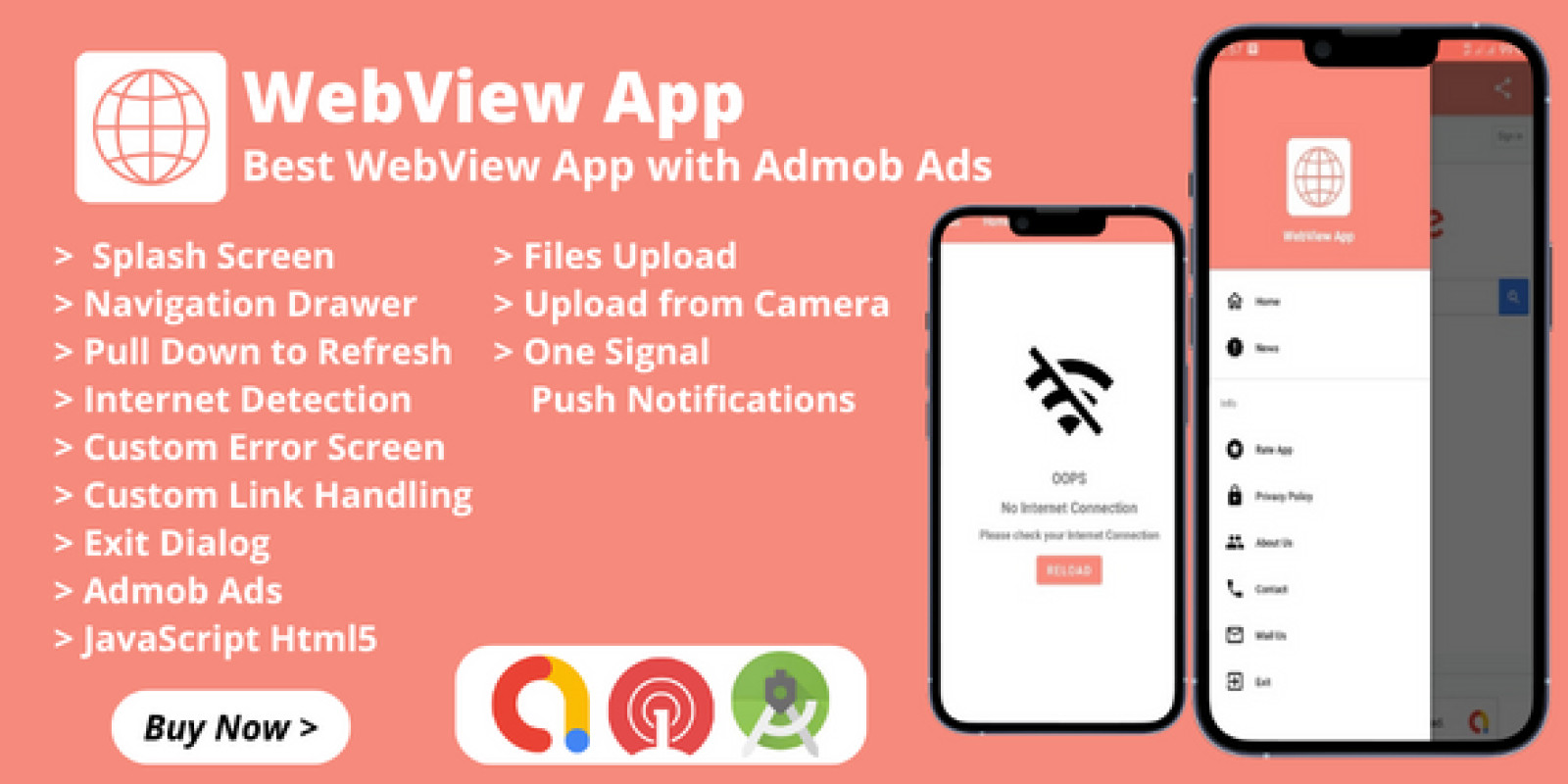 Aplicativo Android - Android Webview  com anúncios Admob Ads e notificações push